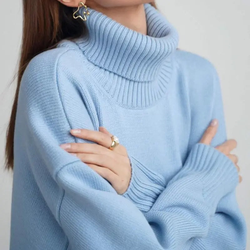 Basic Knit Oversized Turtleneck Sweater for Women